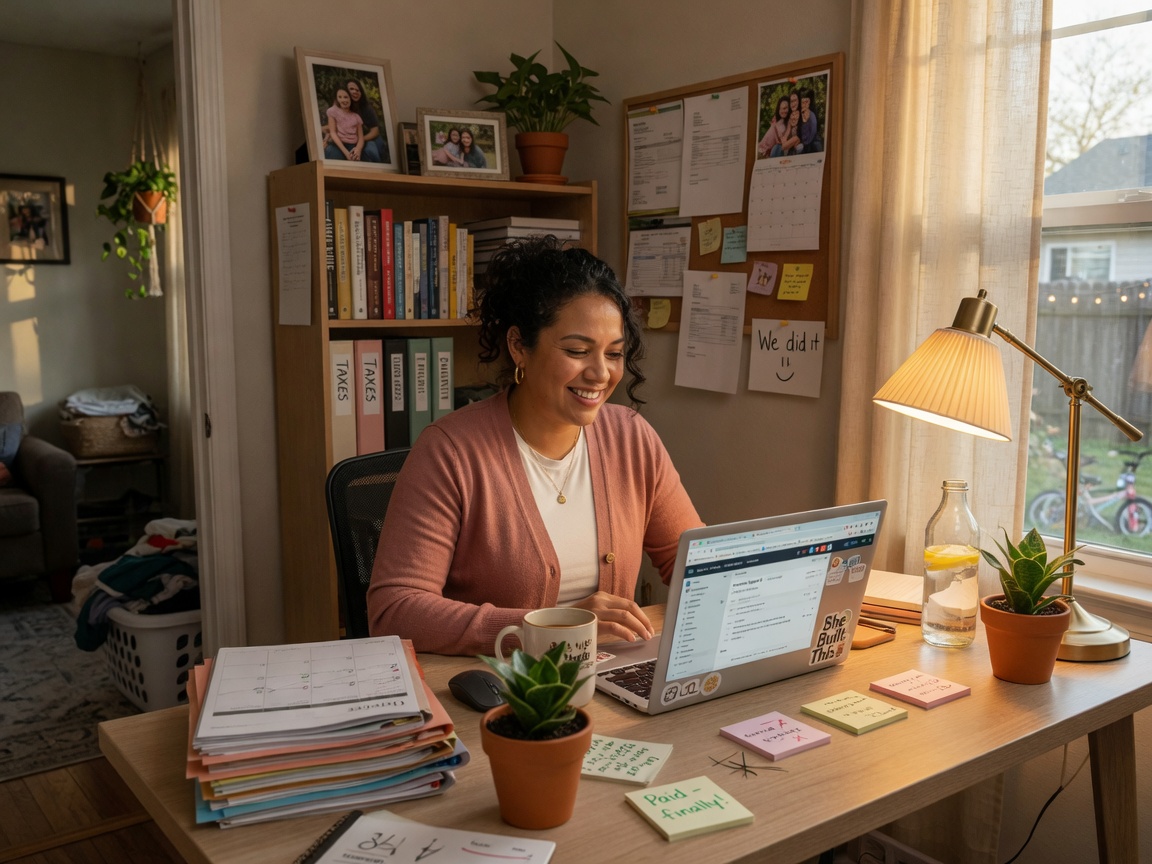 Small business owner at home office desk